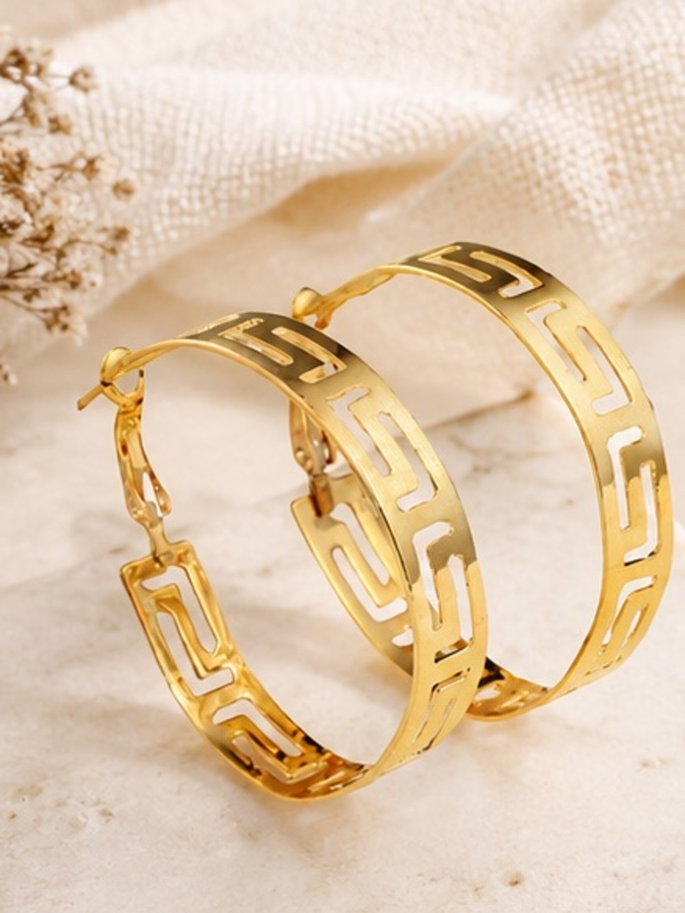 Large Gold Greek Key Hoop Earrings Designer Inspired Statement Hoops